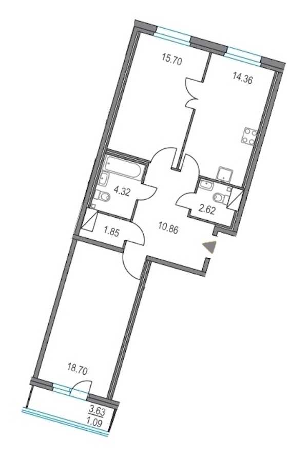 Двухкомнатная квартира в Мегалит-Охта Групп: площадь 68.41 м2 , этаж: 2 – купить в Санкт-Петербурге